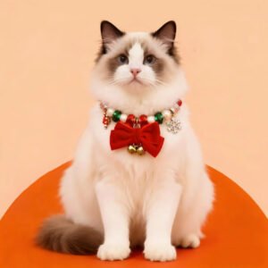 Christmas Cartoon Red Cute Bead Bow Cat Collar